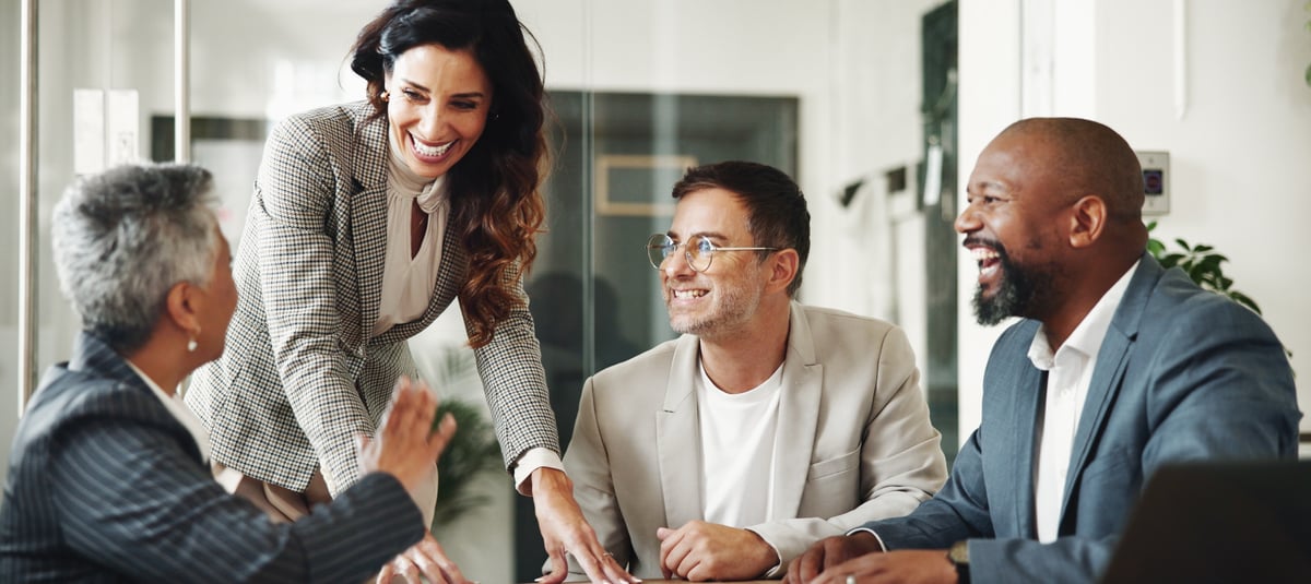 Smiling business people email header image